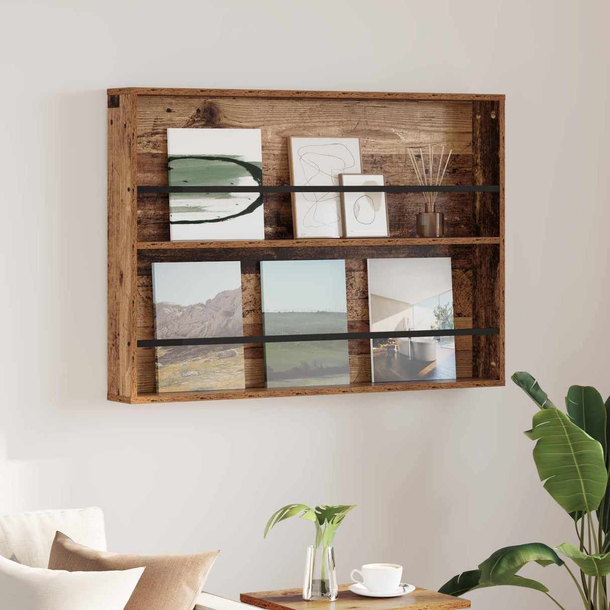 vidaXL Magazine Rack Black Oak 60 x 12 x 70 cm Engineered Wood