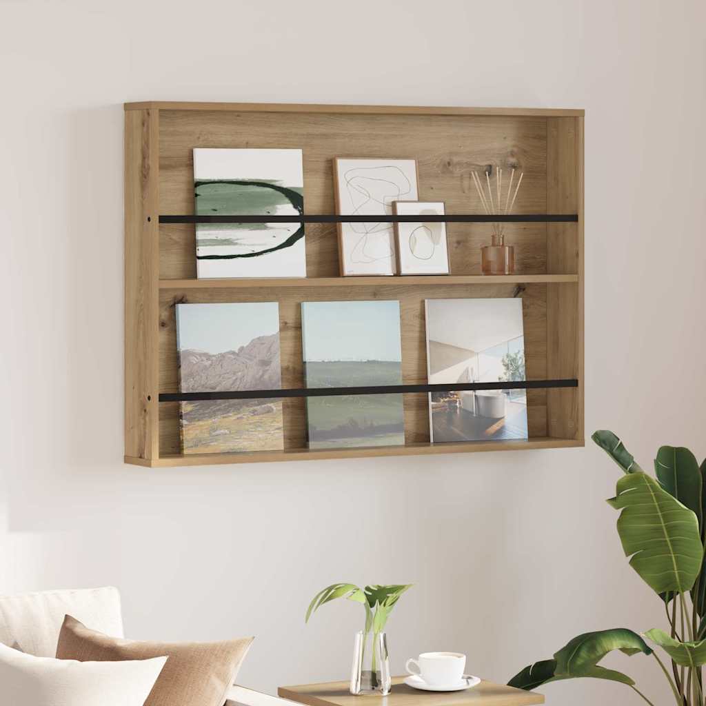 vidaXL Magazine Rack Black Oak 60 x 12 x 70 cm Engineered Wood