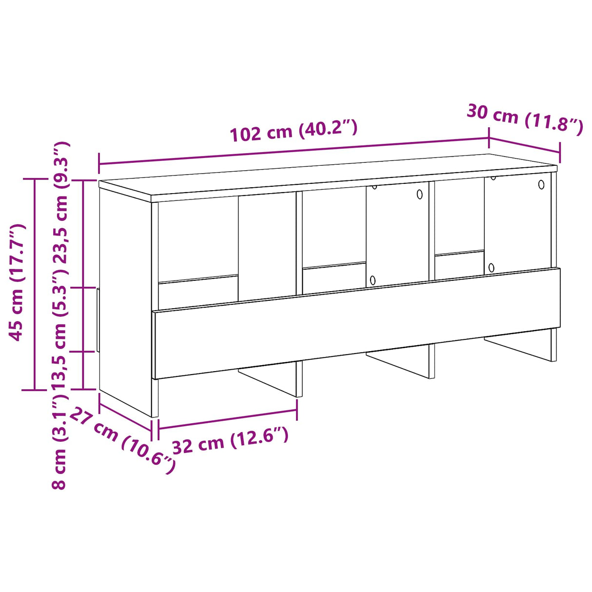 vidaXL Magazine Rack White 102 x 30 x 45 cm