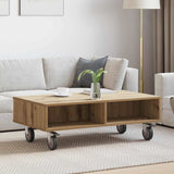 vidaXL Bijzettafel met wielen Wit 90 x 50 x 30 cm Bewerkt hout