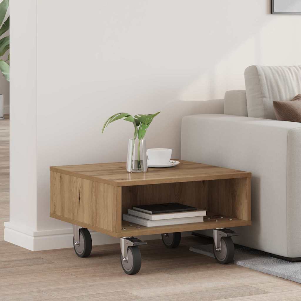 vidaXL Bijzettafel met wielen Wit 90 x 50 x 30 cm Bewerkt hout
