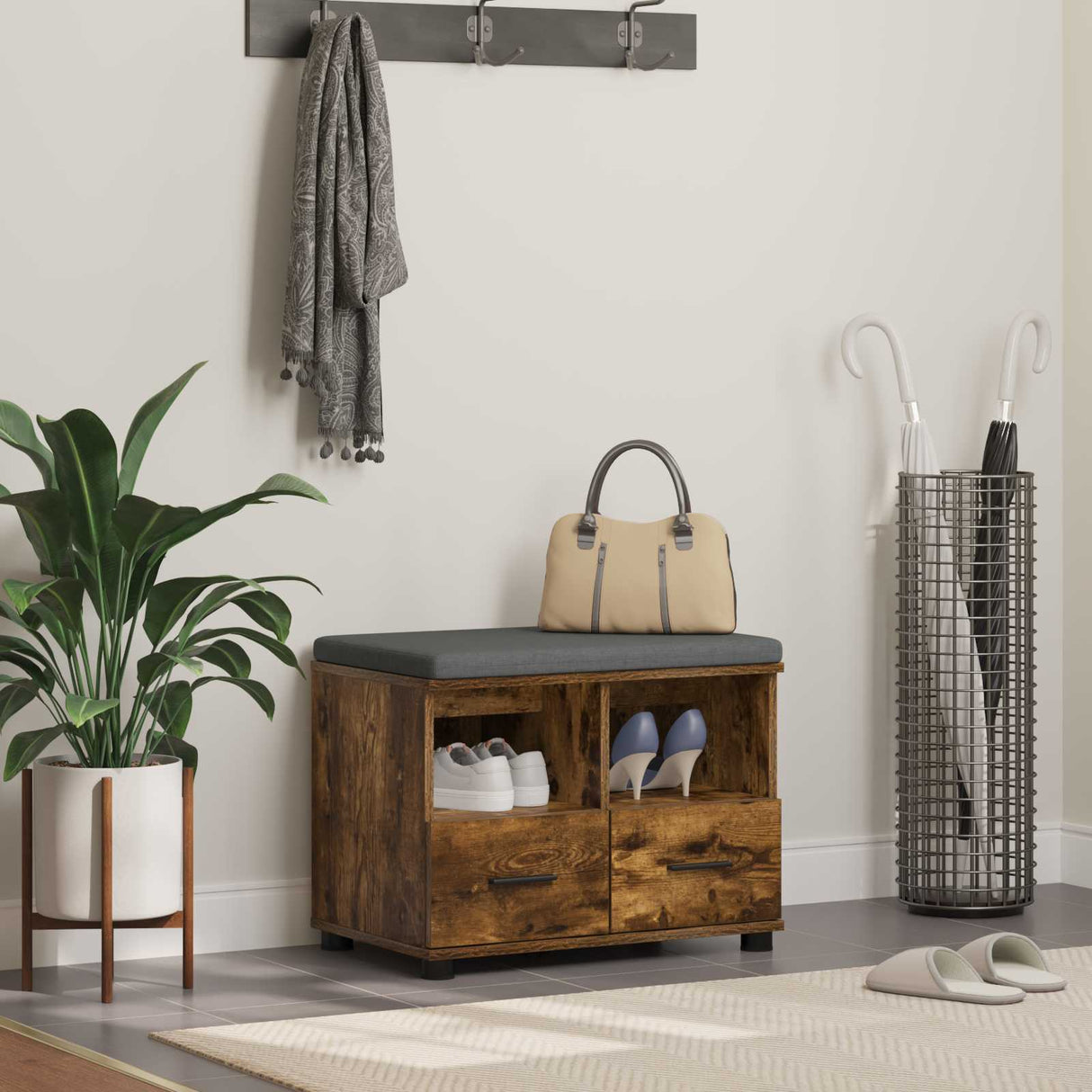 vidaXL Hallenbank Wit 60 x 38 x 46 cm Geengineerd Hout en Stof