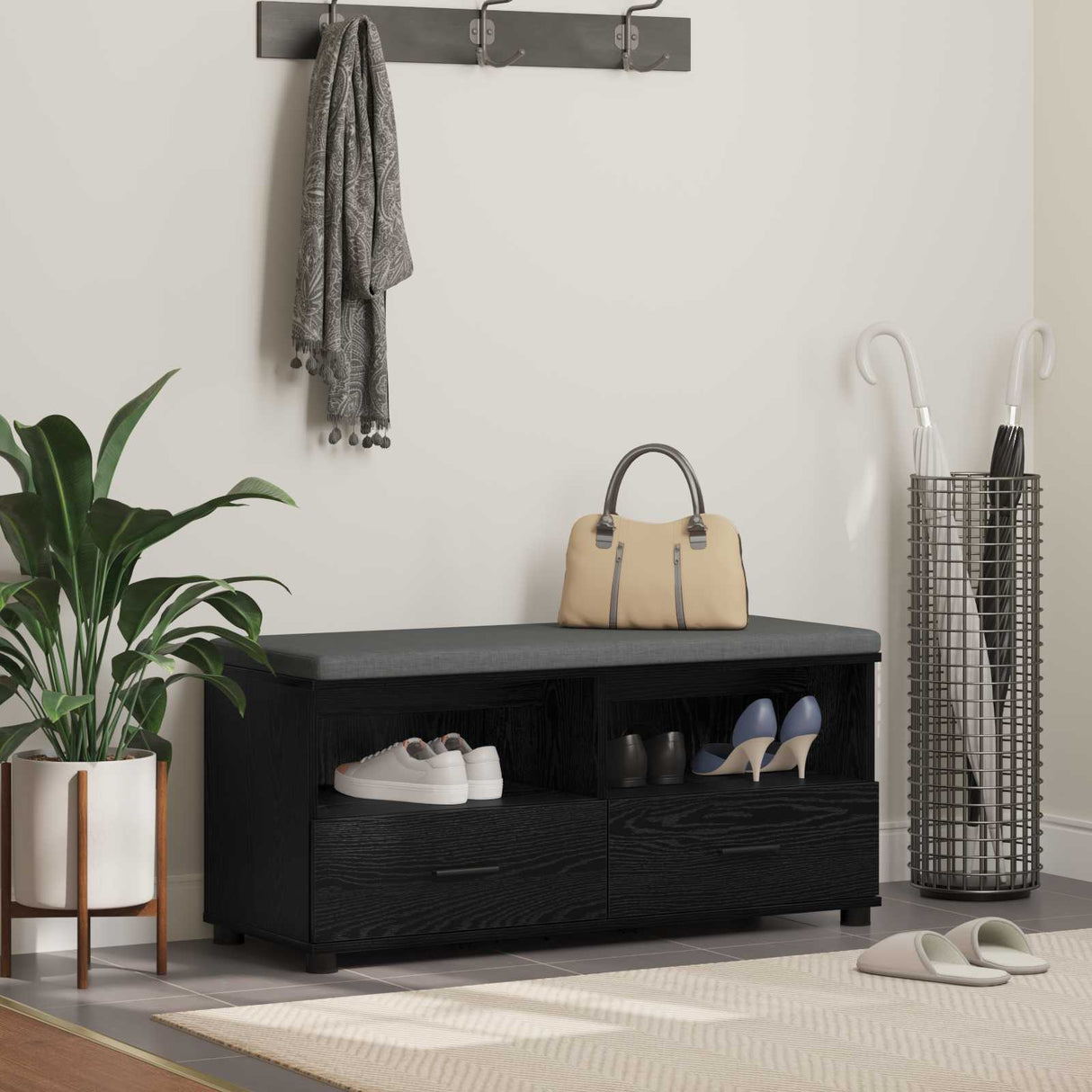 vidaXL Hallenbank Wit 60 x 38 x 46 cm Geengineerd Hout en Stof