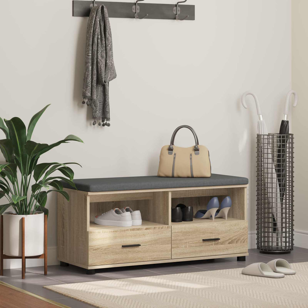 vidaXL Hallenbank Wit 60 x 38 x 46 cm Geengineerd Hout en Stof