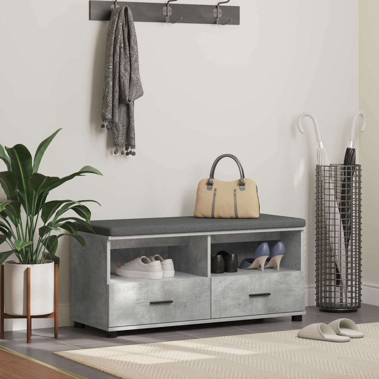 vidaXL Hallenbank Wit 60 x 38 x 46 cm Geengineerd Hout en Stof