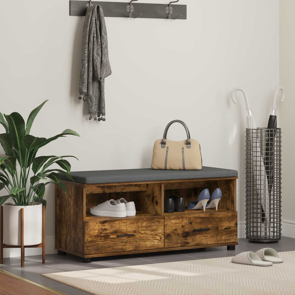 vidaXL Hallenbank Wit 60 x 38 x 46 cm Geengineerd Hout en Stof