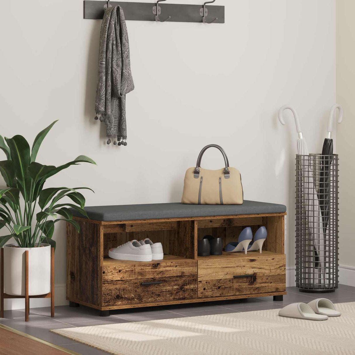 vidaXL Hallenbank Wit 60 x 38 x 46 cm Geengineerd Hout en Stof