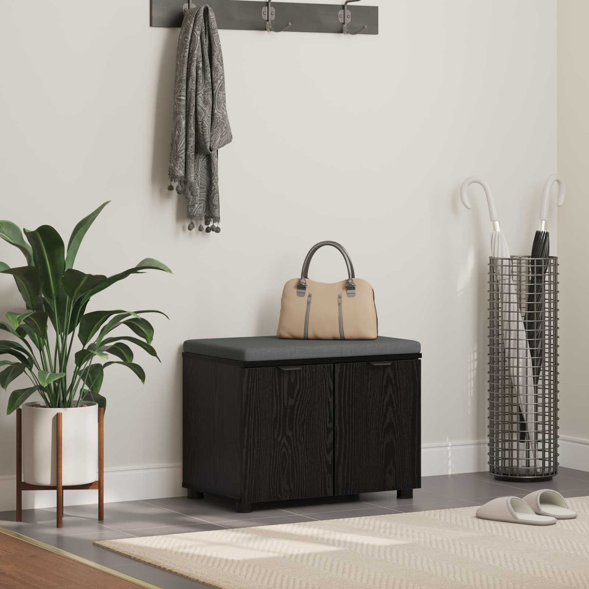 vidaXL Hallenbank Wit 60 x 38 x 46 cm Geengineerd Hout en Stof