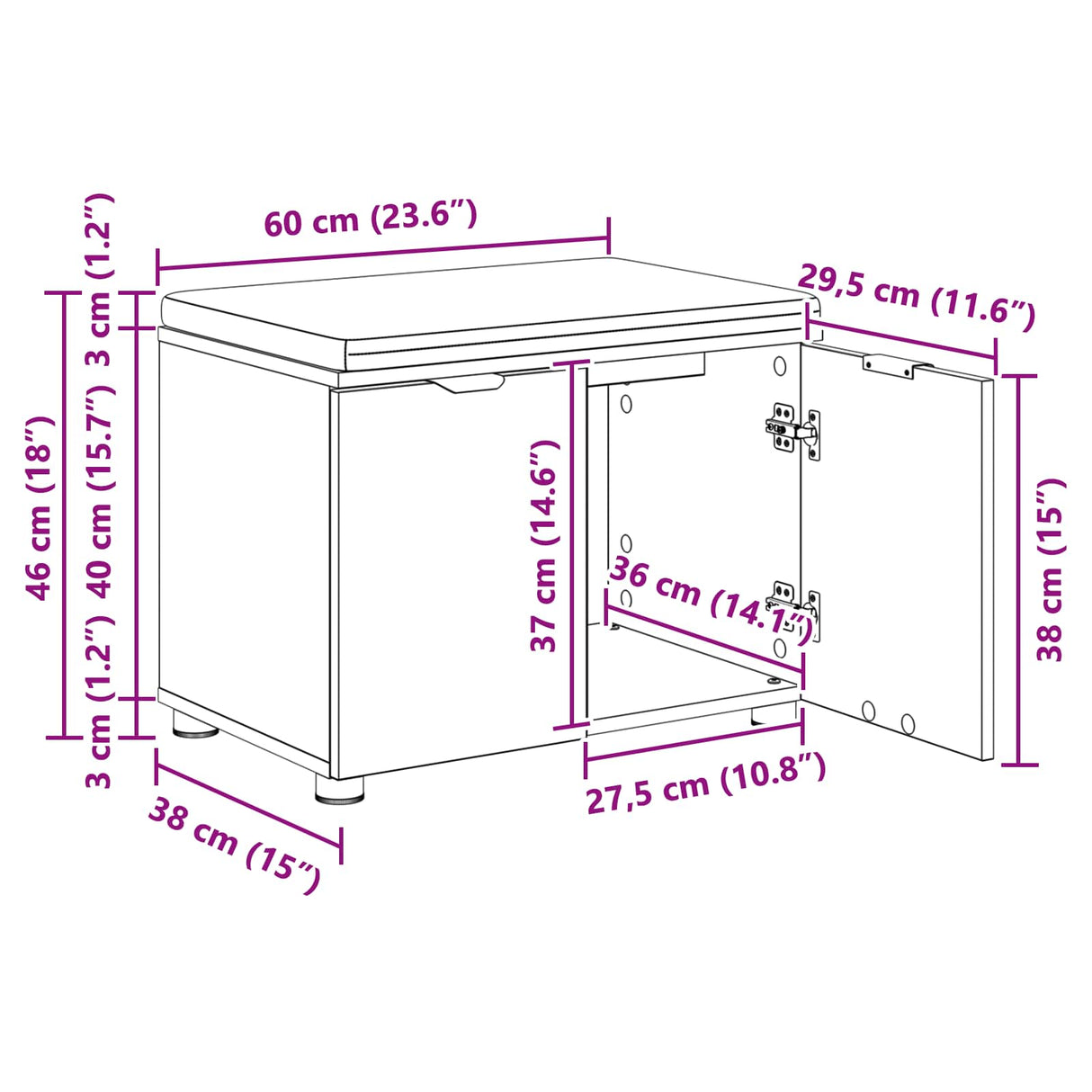 vidaXL Hallenbank Wit 60 x 38 x 46 cm Geengineerd Hout en Stof