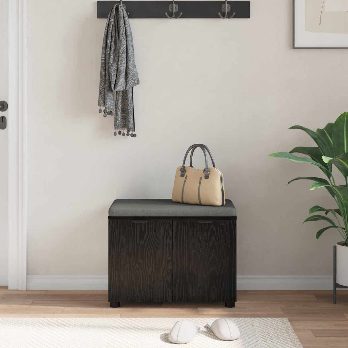 vidaXL Hallenbank Wit 60 x 38 x 46 cm Geengineerd Hout en Stof