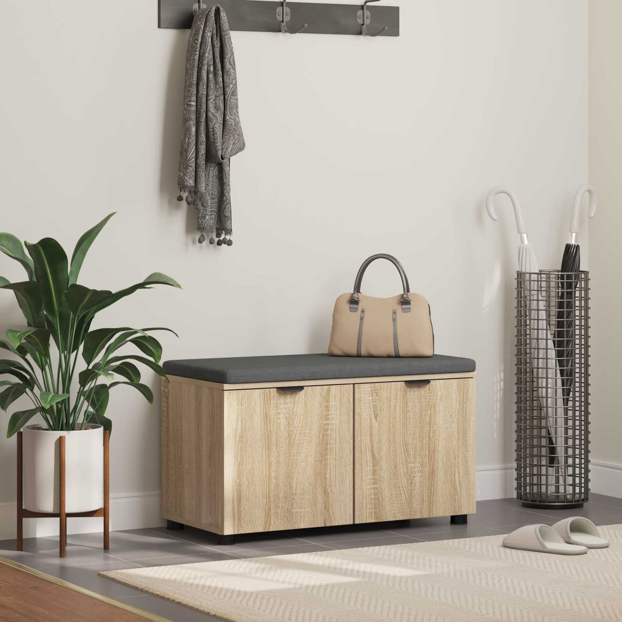 vidaXL Hallenbank Wit 60 x 38 x 46 cm Geengineerd Hout en Stof