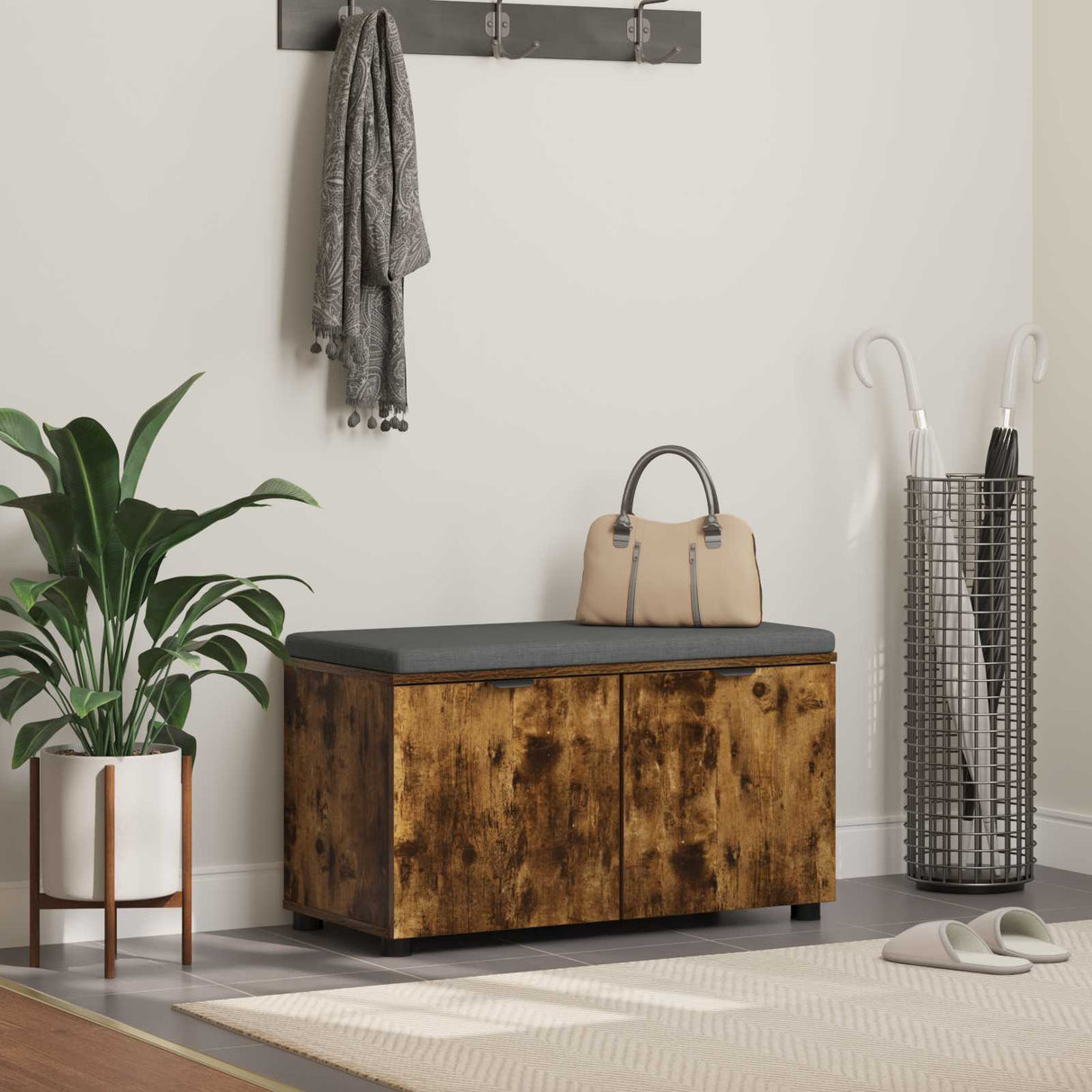 vidaXL Hallenbank Wit 60 x 38 x 46 cm Geengineerd Hout en Stof