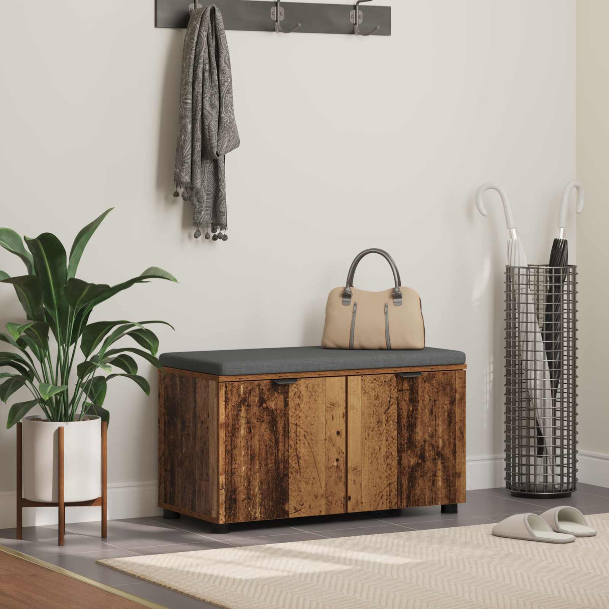 vidaXL Hallenbank Wit 60 x 38 x 46 cm Geengineerd Hout en Stof