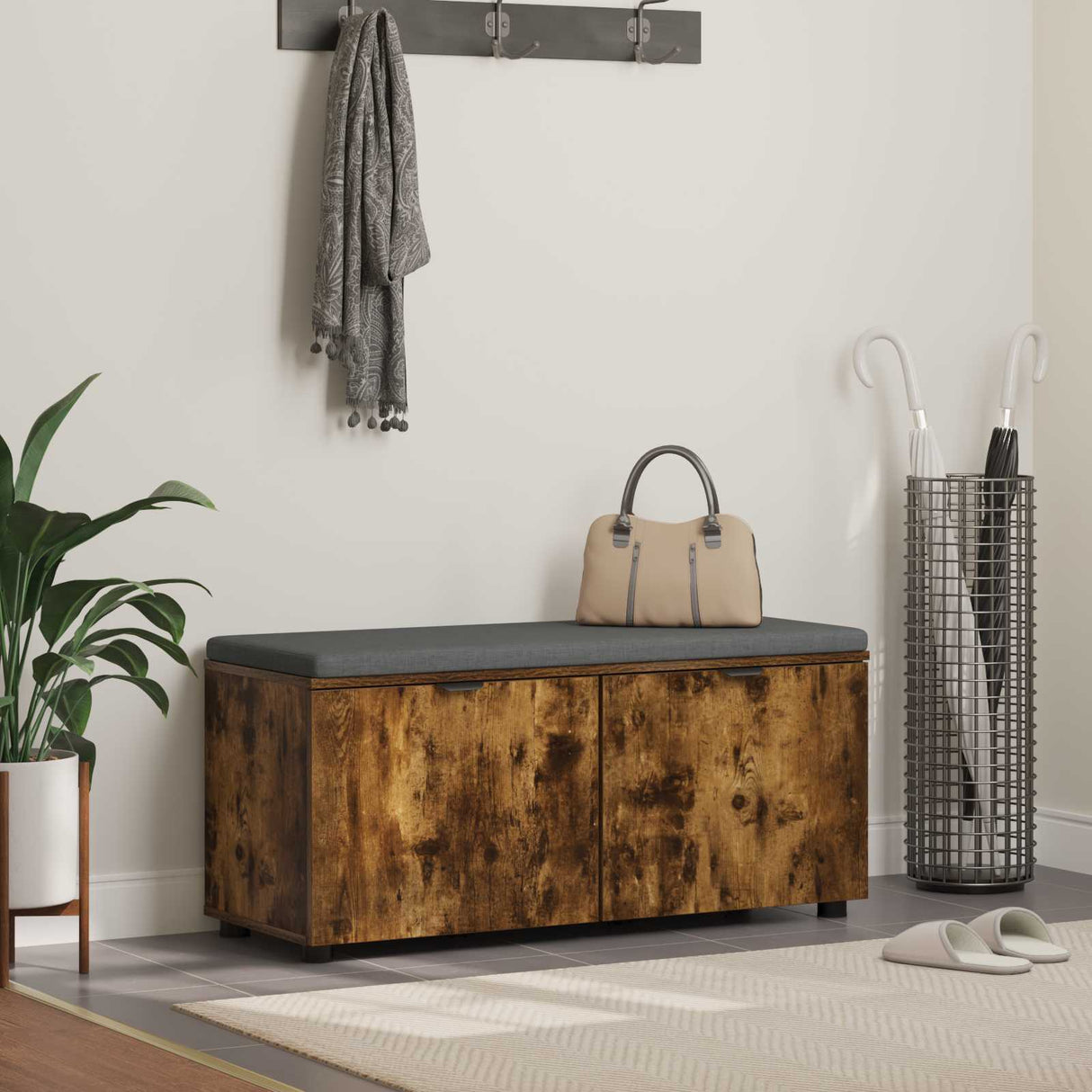 vidaXL Hallenbank Wit 60 x 38 x 46 cm Geengineerd Hout en Stof