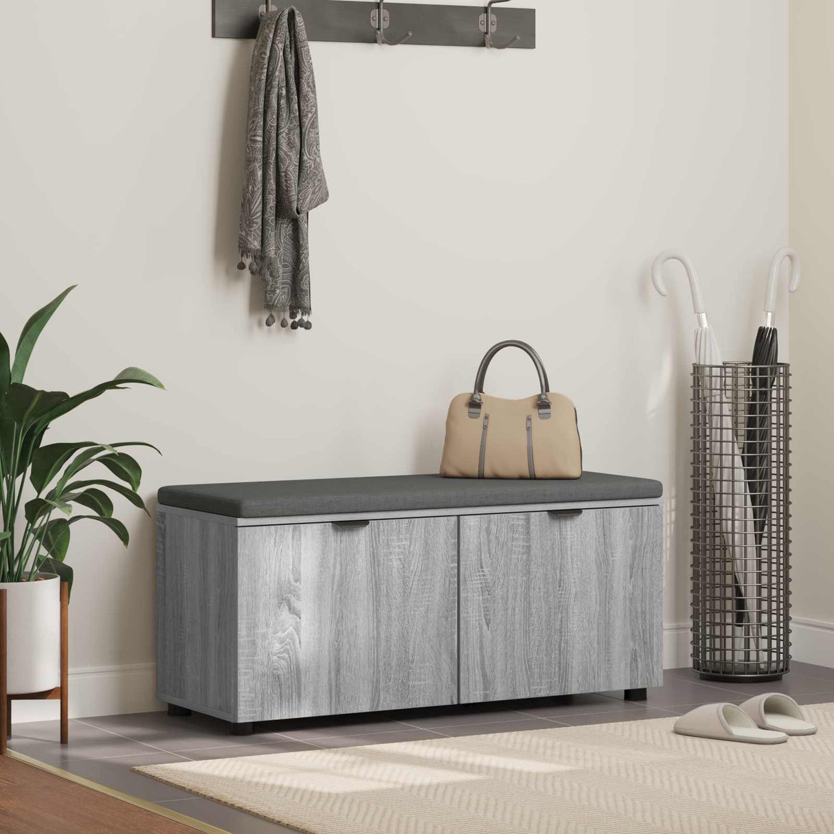 vidaXL Hallenbank Wit 60 x 38 x 46 cm Geengineerd Hout en Stof