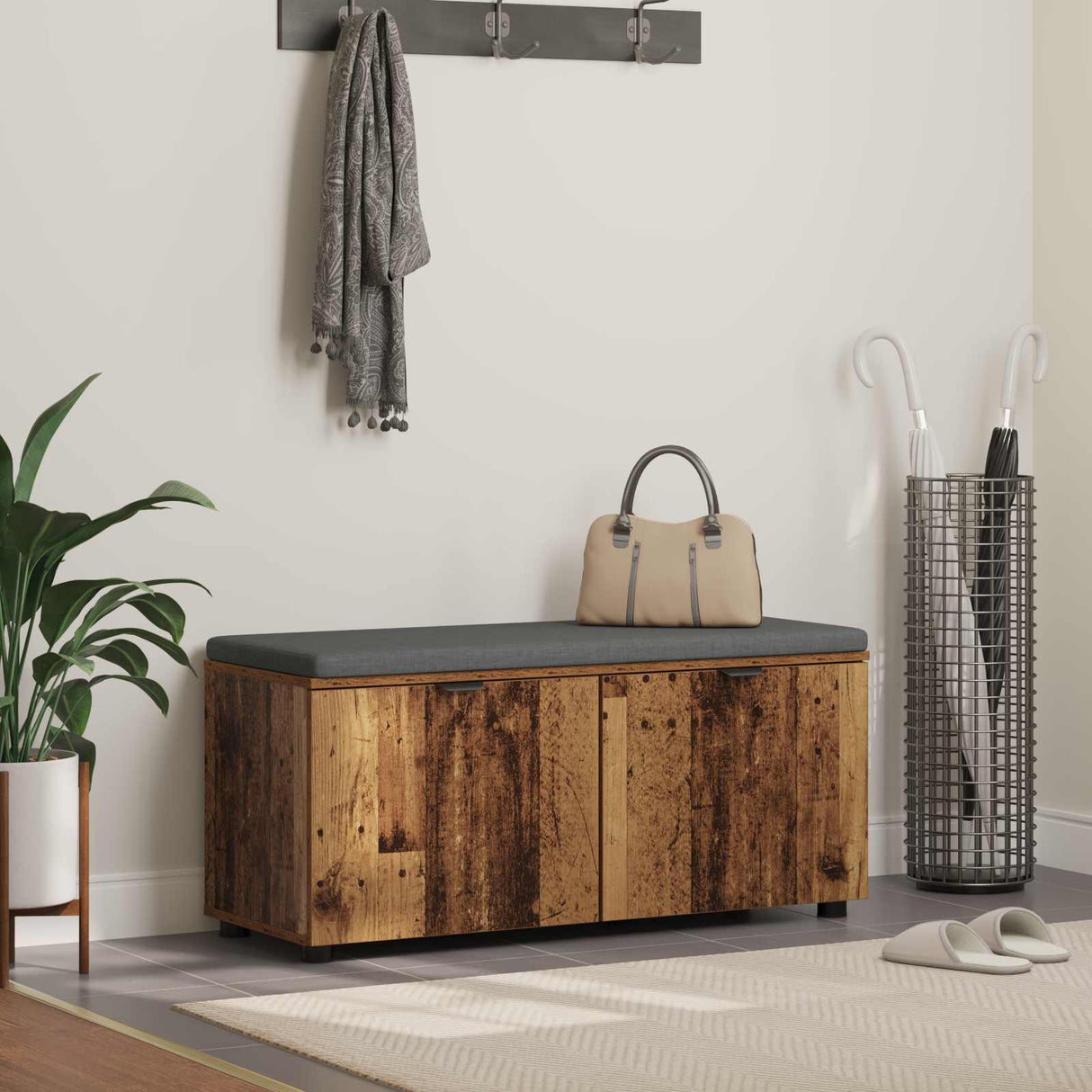 vidaXL Hallenbank Wit 60 x 38 x 46 cm Geengineerd Hout en Stof
