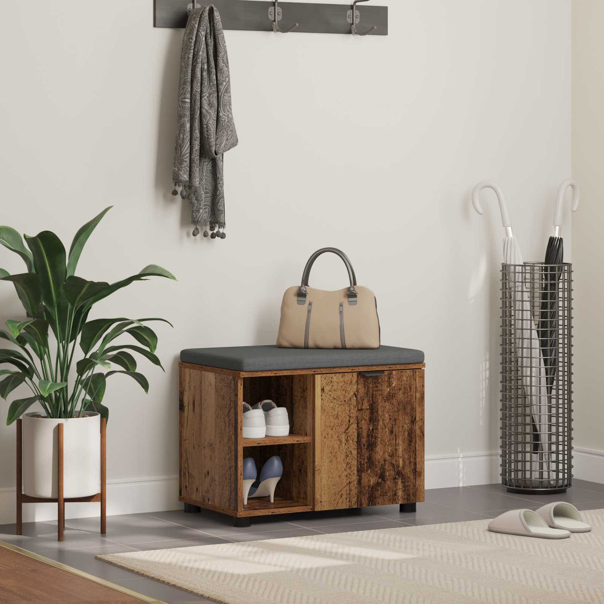 vidaXL Hallenbank Wit 60 x 38 x 46 cm Geengineerd Hout en Stof