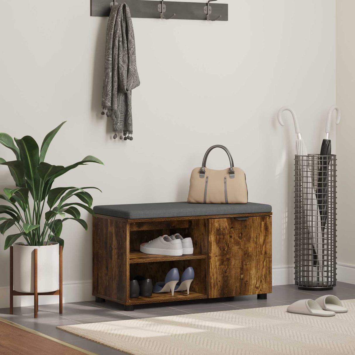vidaXL Hallenbank Wit 60 x 38 x 46 cm Geengineerd Hout en Stof