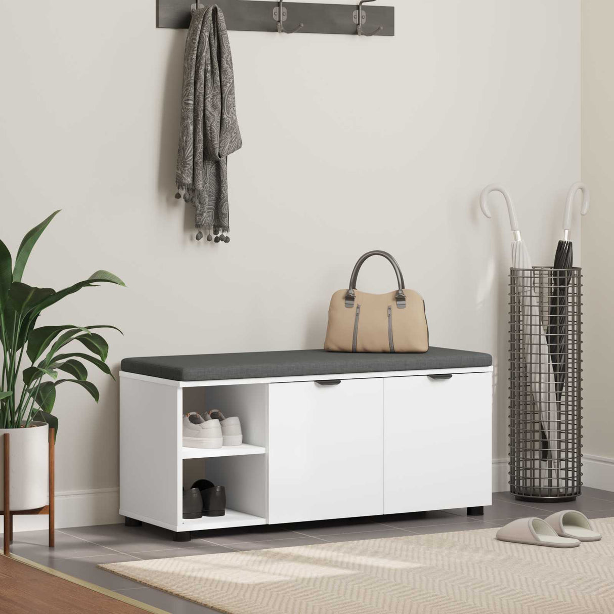 vidaXL Hallenbank Wit 60 x 38 x 46 cm Geengineerd Hout en Stof