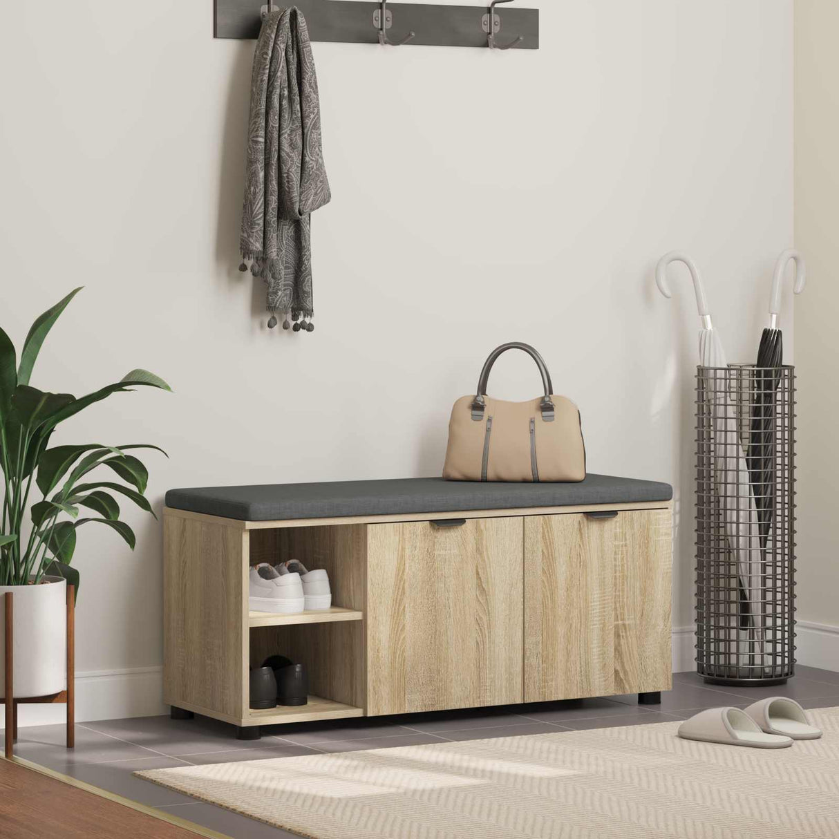 vidaXL Hallenbank Wit 60 x 38 x 46 cm Geengineerd Hout en Stof