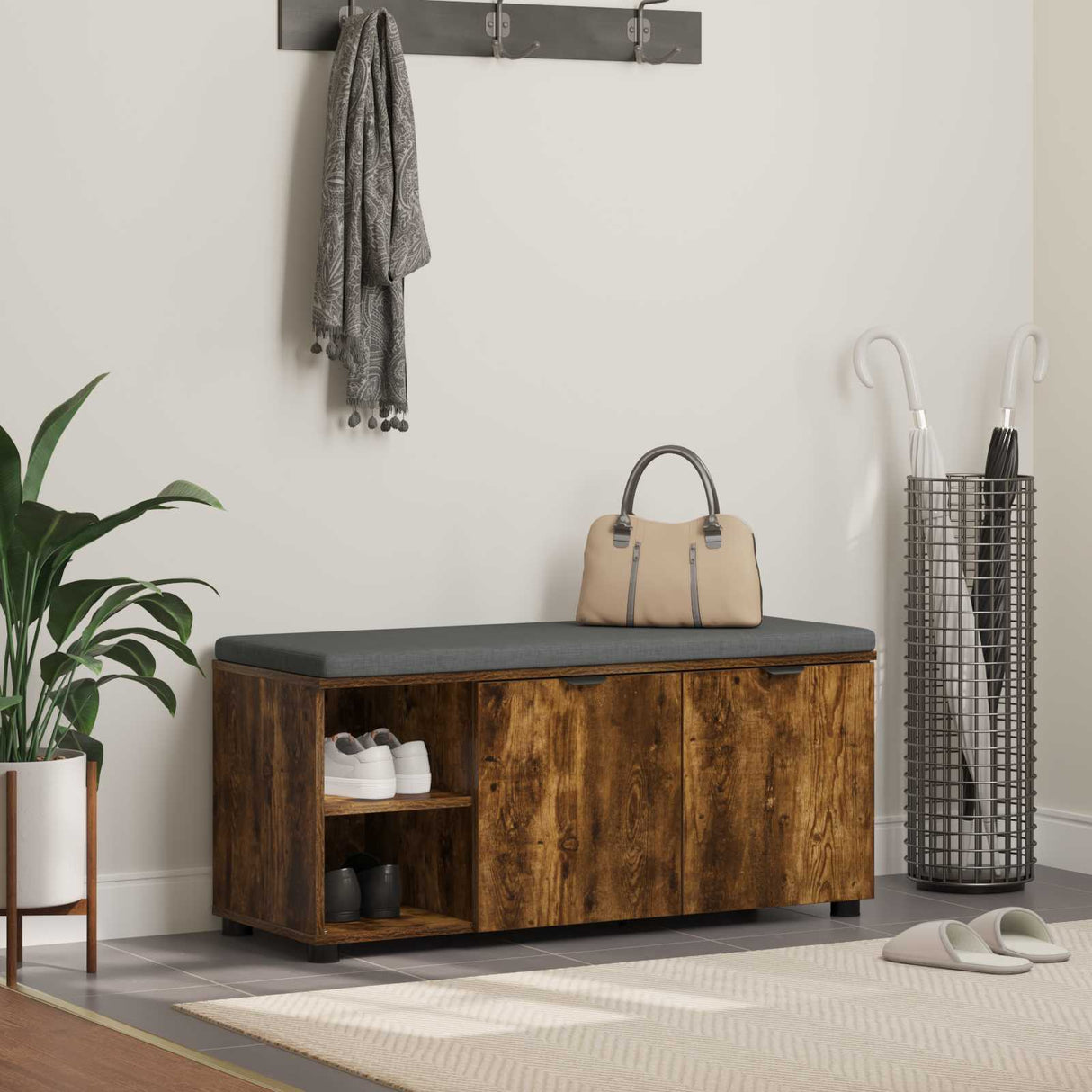 vidaXL Hallenbank Wit 60 x 38 x 46 cm Geengineerd Hout en Stof