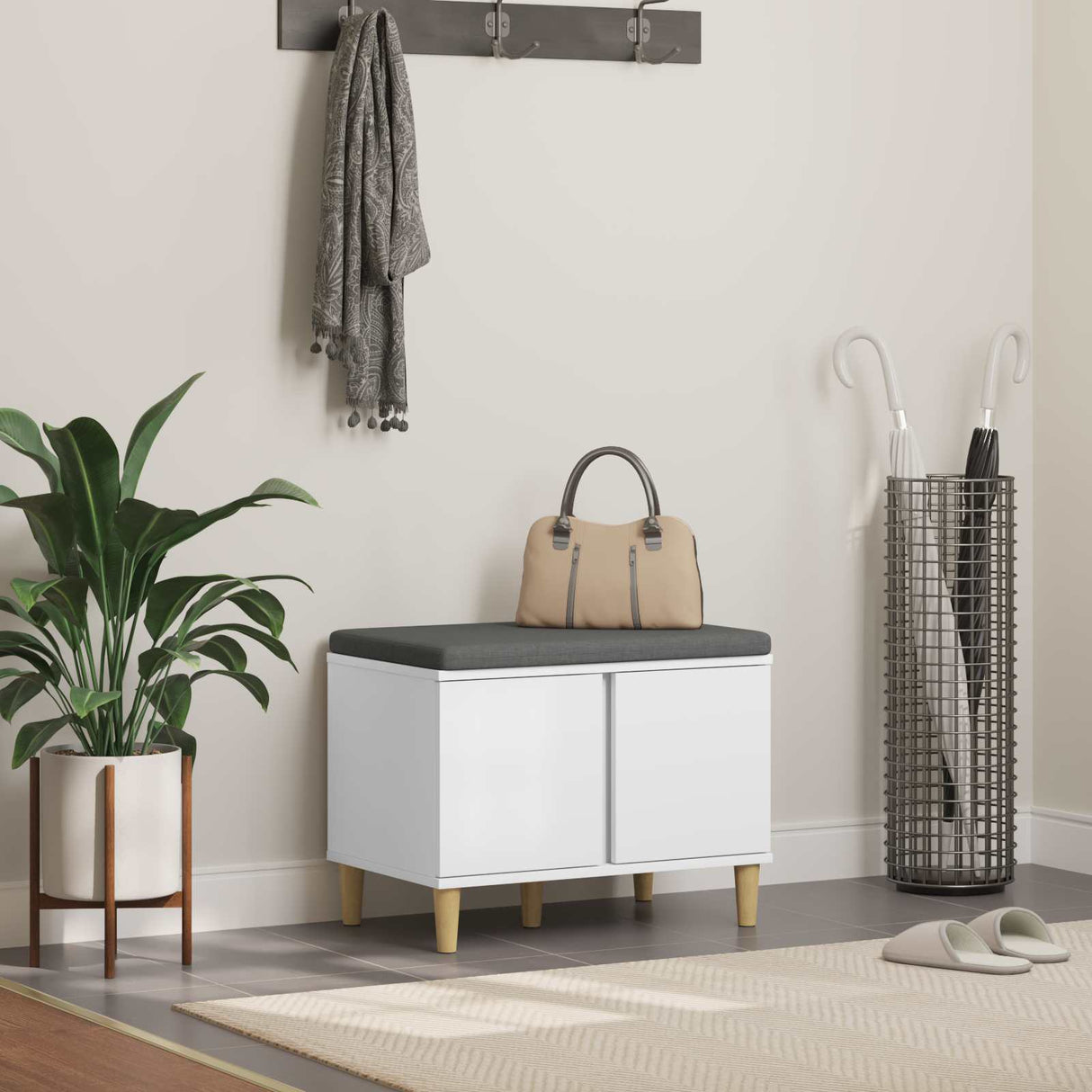 vidaXL Hallway Bench White 60 x 38 x 46 cm Engineered Wood and Fabric