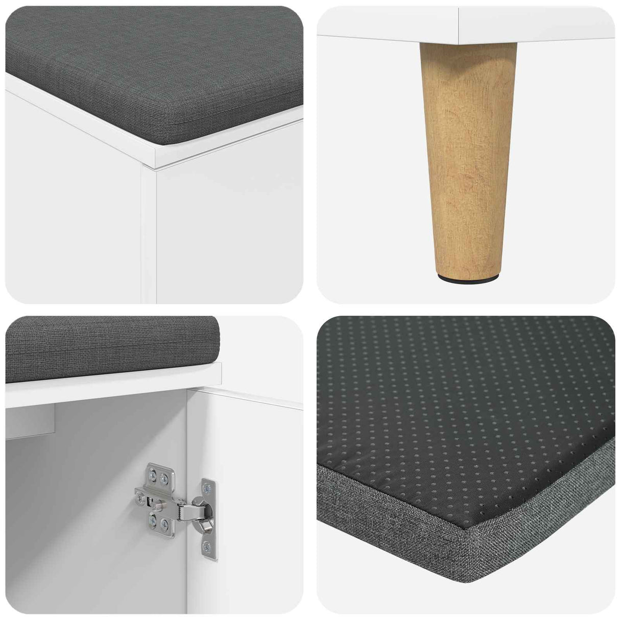 vidaXL Hallway Bench White 60 x 38 x 46 cm Engineered Wood and Fabric