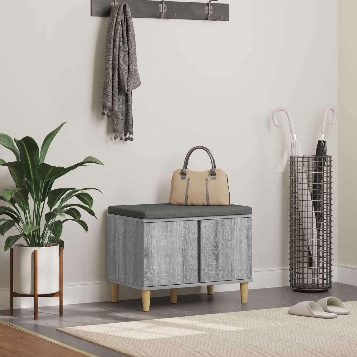 vidaXL Hallway Bench White 60 x 38 x 46 cm Engineered Wood and Fabric