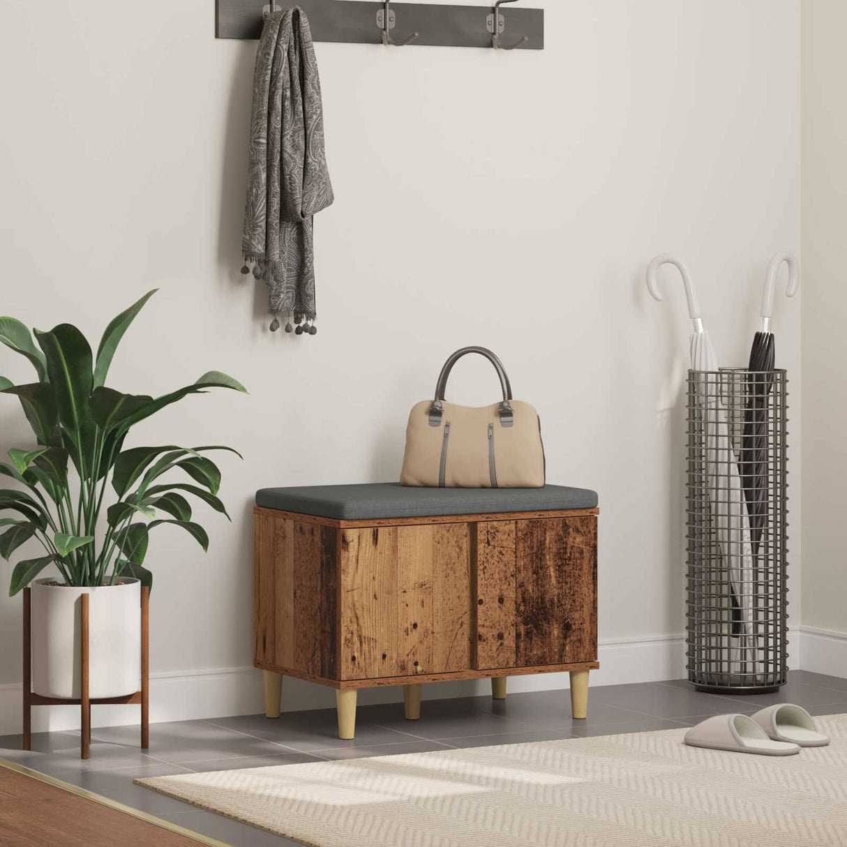 vidaXL Hallway Bench White 60 x 38 x 46 cm Engineered Wood and Fabric
