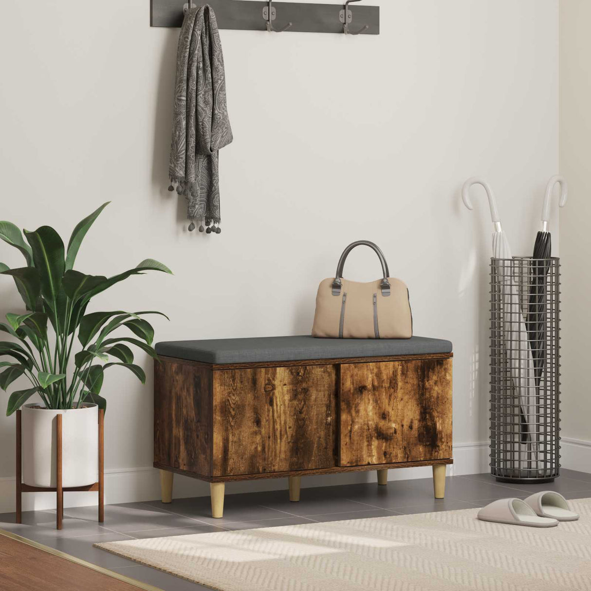 vidaXL Hallway Bench White 60 x 38 x 46 cm Engineered Wood and Fabric
