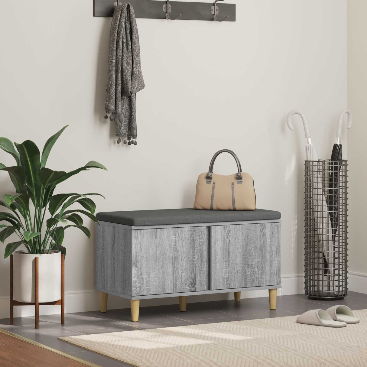 vidaXL Hallway Bench White 60 x 38 x 46 cm Engineered Wood and Fabric