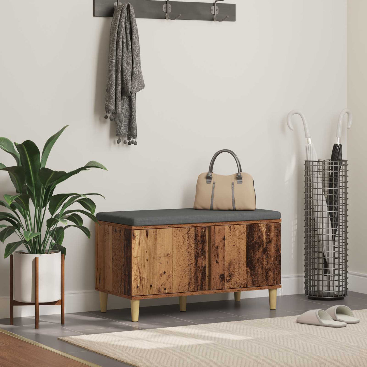vidaXL Hallway Bench White 60 x 38 x 46 cm Engineered Wood and Fabric