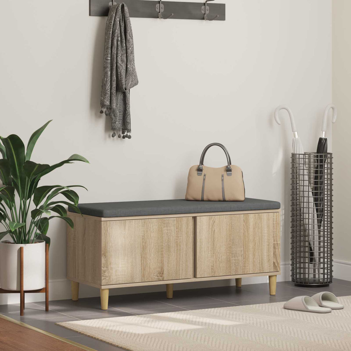 vidaXL Hallway Bench White 60 x 38 x 46 cm Engineered Wood and Fabric