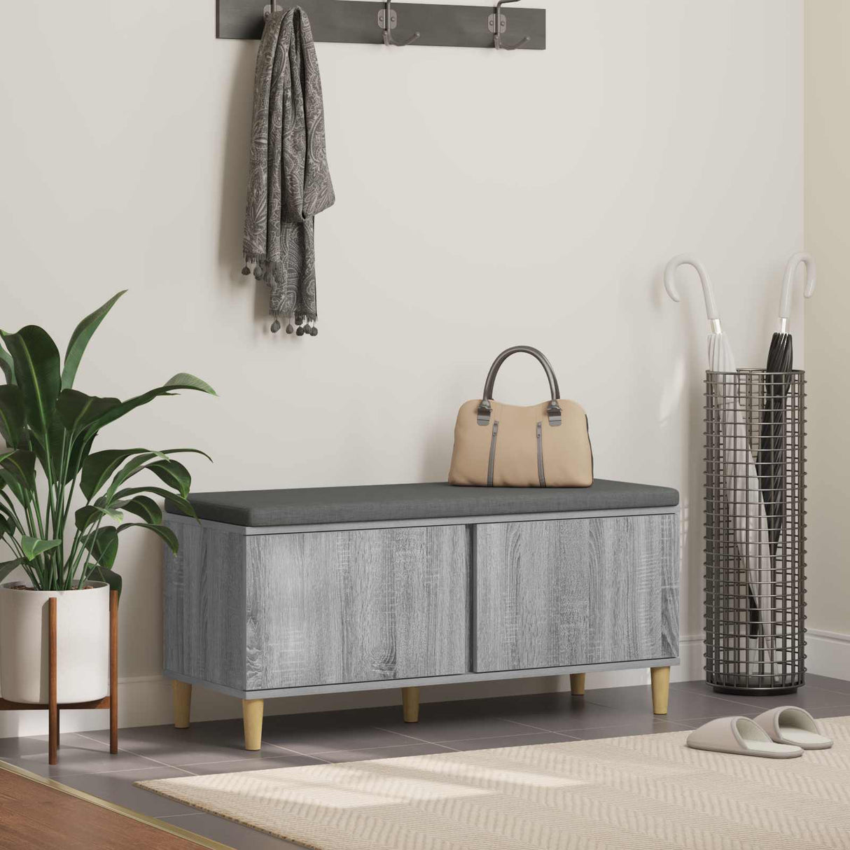 vidaXL Hallway Bench White 60 x 38 x 46 cm Engineered Wood and Fabric