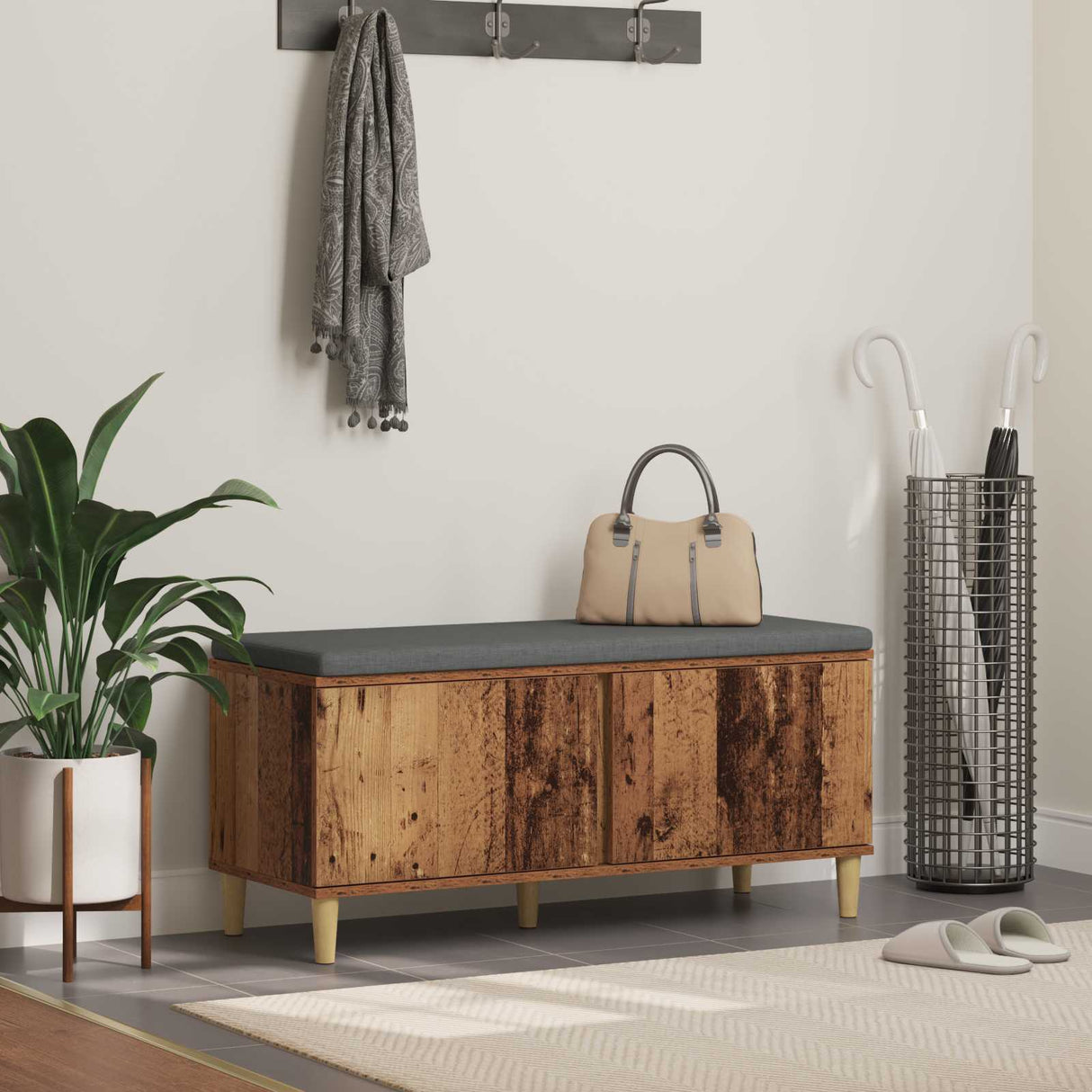 vidaXL Hallway Bench White 60 x 38 x 46 cm Engineered Wood and Fabric