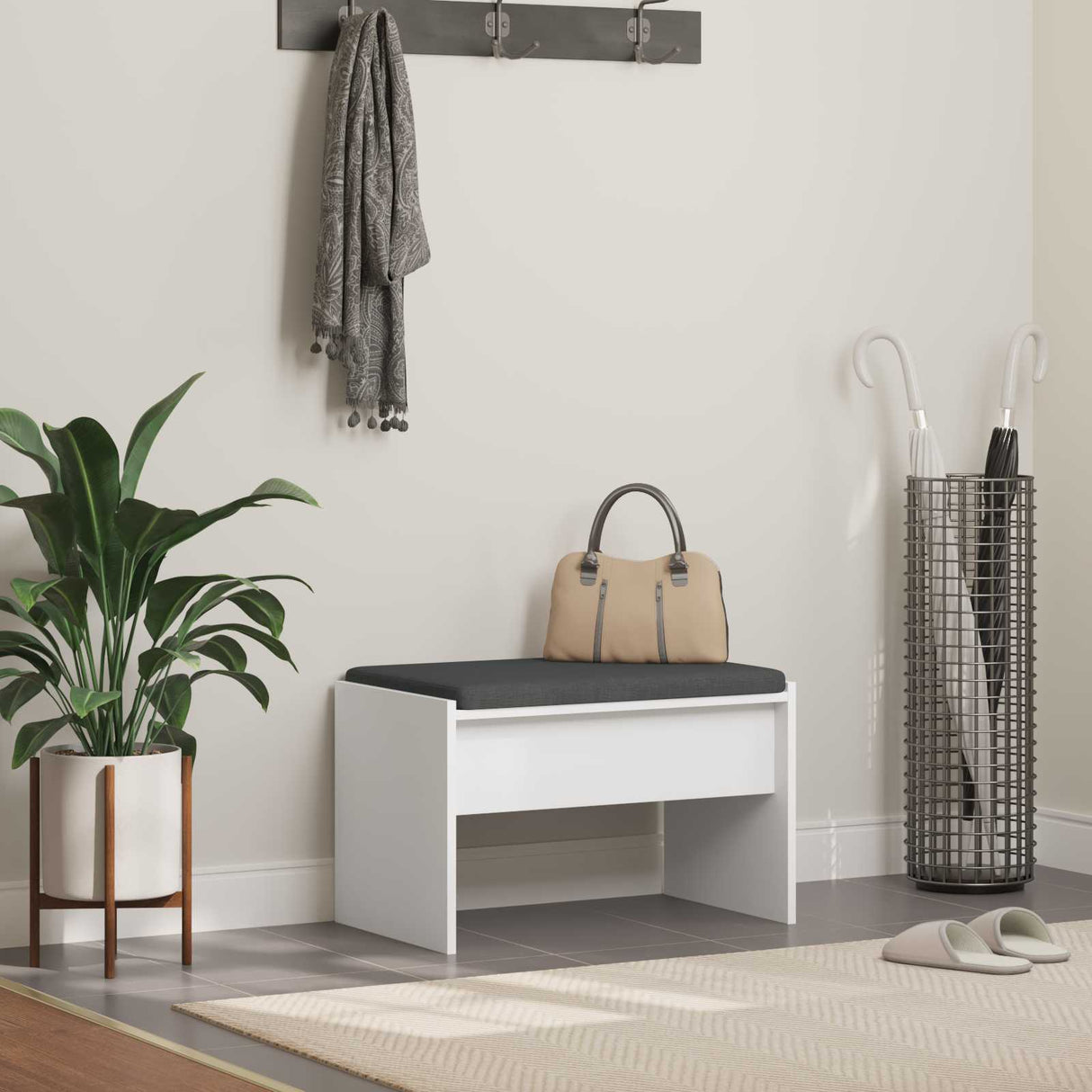 vidaXL Hallway Bench with Cushion White 63 x 38 x 40 cm