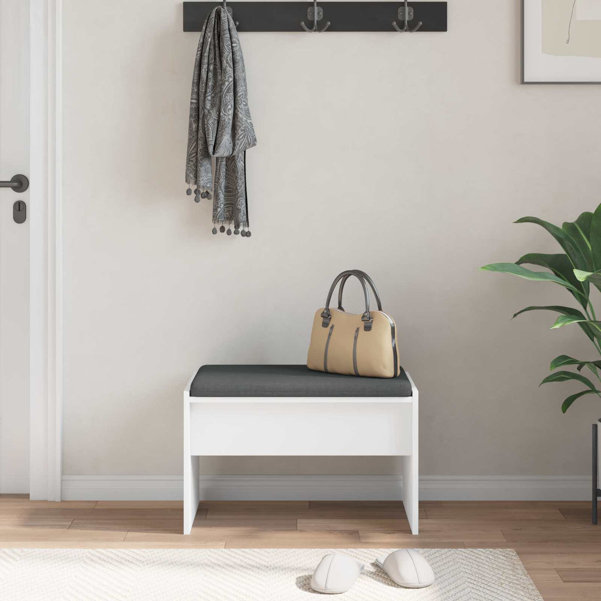 vidaXL Hallway Bench with Cushion White 63 x 38 x 40 cm