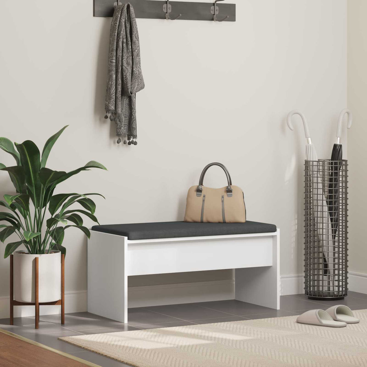vidaXL Hallway Bench with Cushion White 63 x 38 x 40 cm