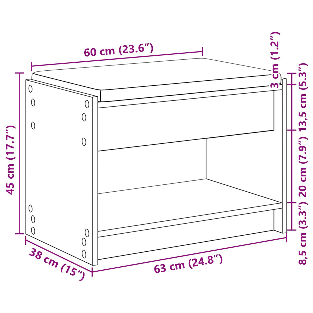 vidaXL Hallenbank Wit 63 x 38 x 45 cm Geengineerd Hout en Stof