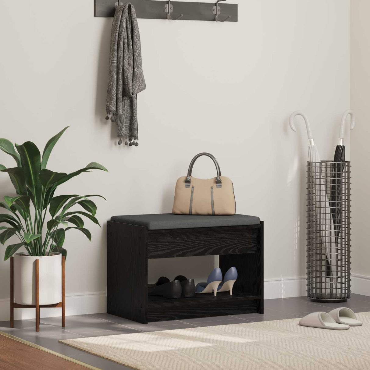 vidaXL Hallenbank Wit 63 x 38 x 45 cm Geengineerd Hout en Stof