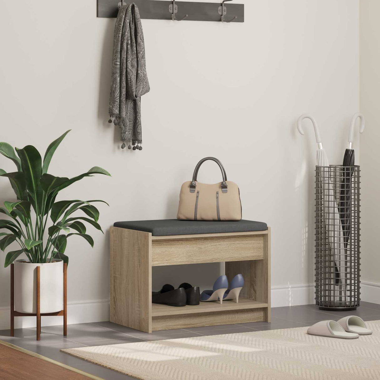 vidaXL Hallenbank Wit 63 x 38 x 45 cm Geengineerd Hout en Stof