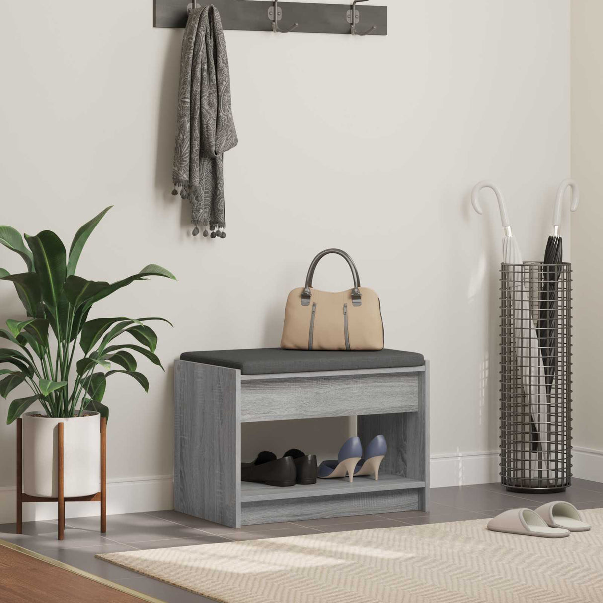 vidaXL Hallenbank Wit 63 x 38 x 45 cm Geengineerd Hout en Stof