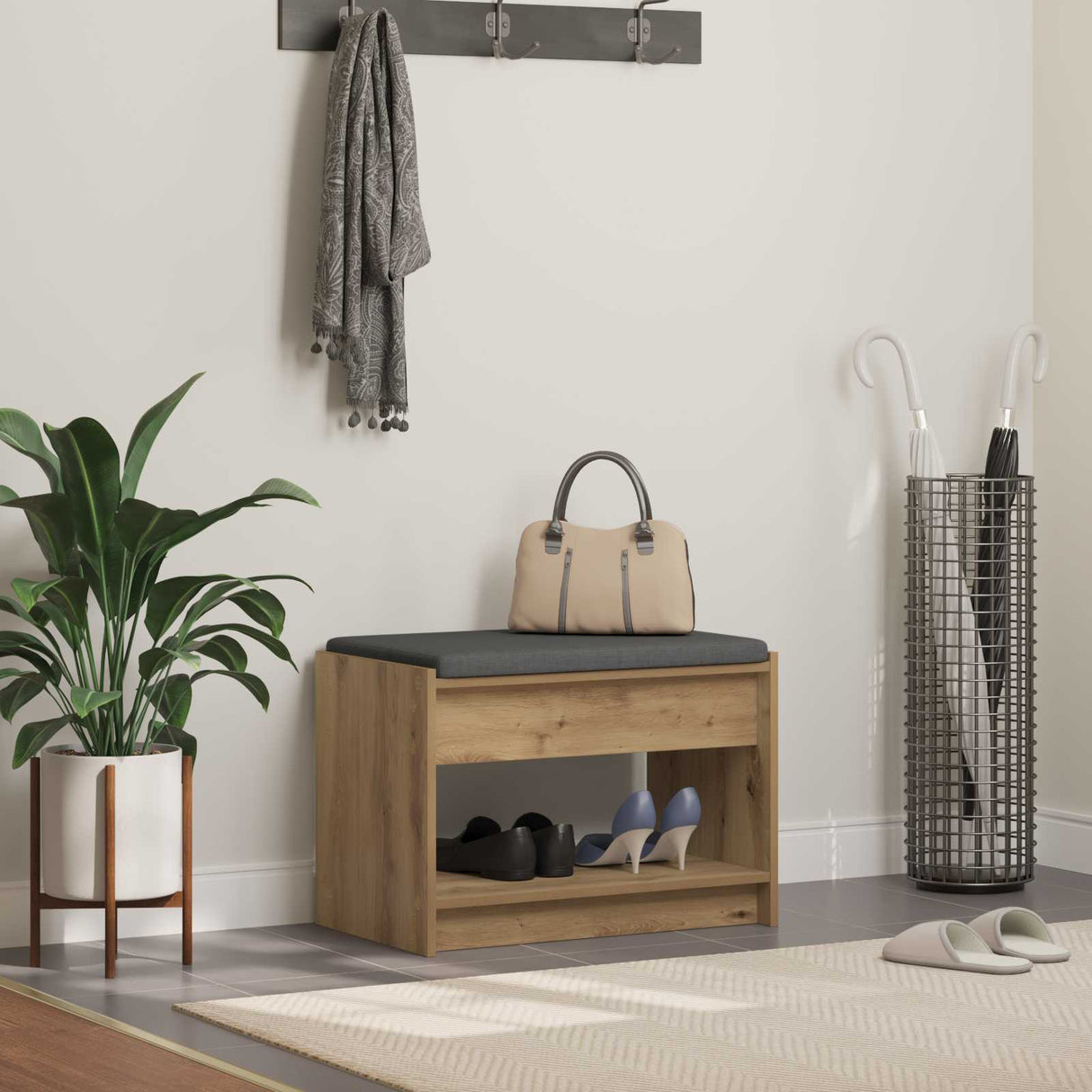 vidaXL Hallenbank Wit 63 x 38 x 45 cm Geengineerd Hout en Stof