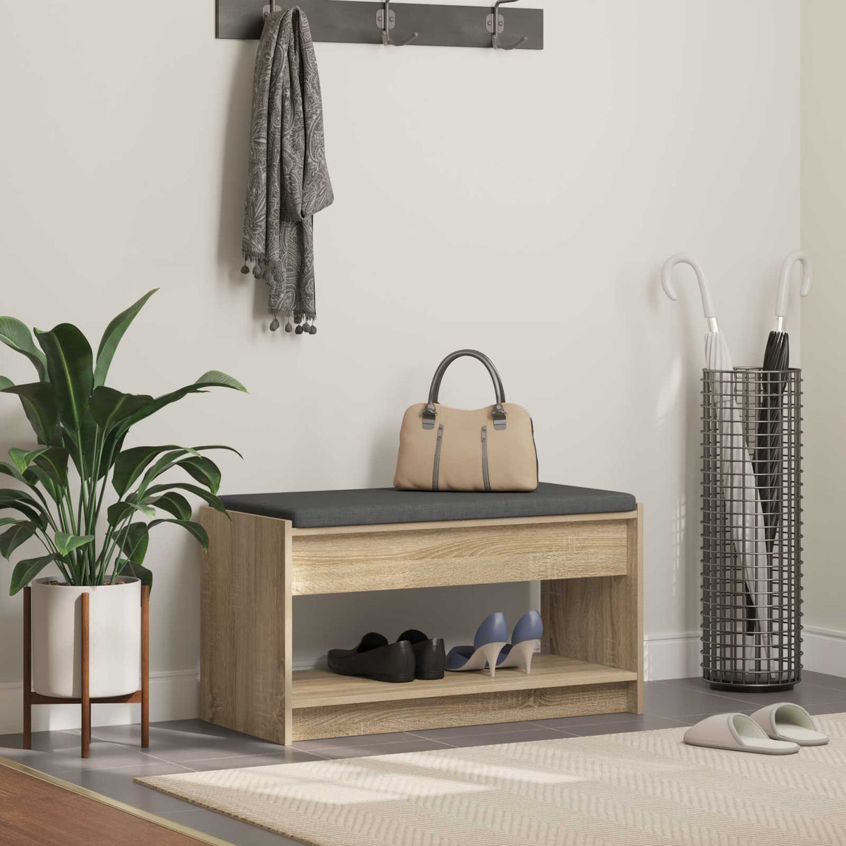 vidaXL Hallenbank Wit 63 x 38 x 45 cm Geengineerd Hout en Stof