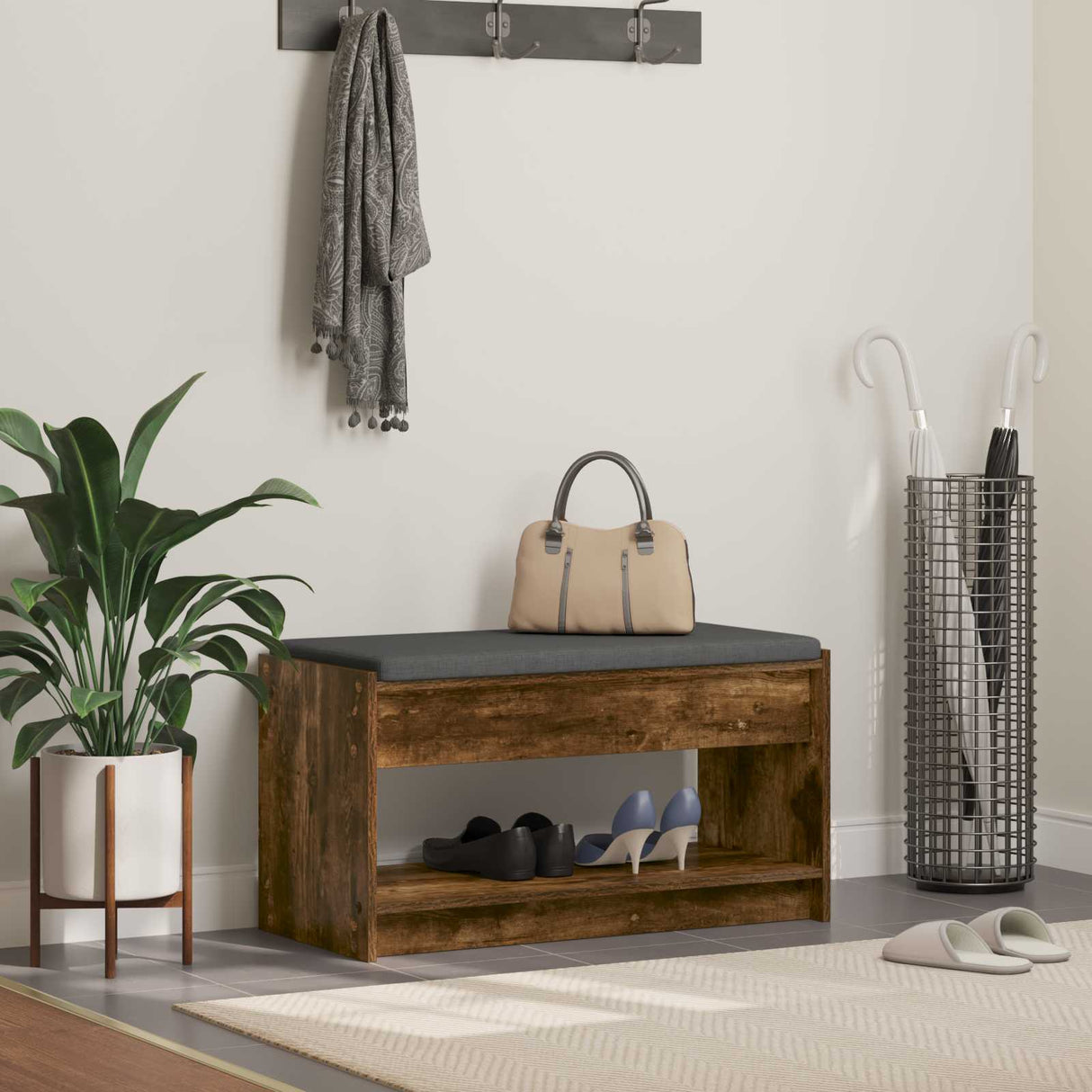 vidaXL Hallenbank Wit 63 x 38 x 45 cm Geengineerd Hout en Stof