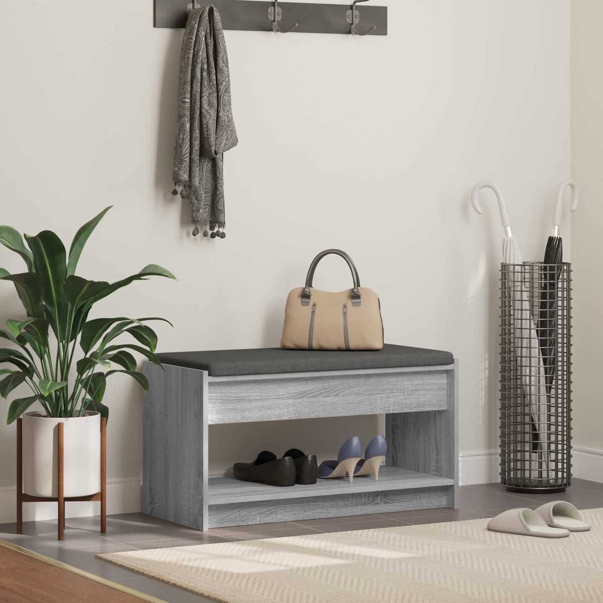 vidaXL Hallenbank Wit 63 x 38 x 45 cm Geengineerd Hout en Stof