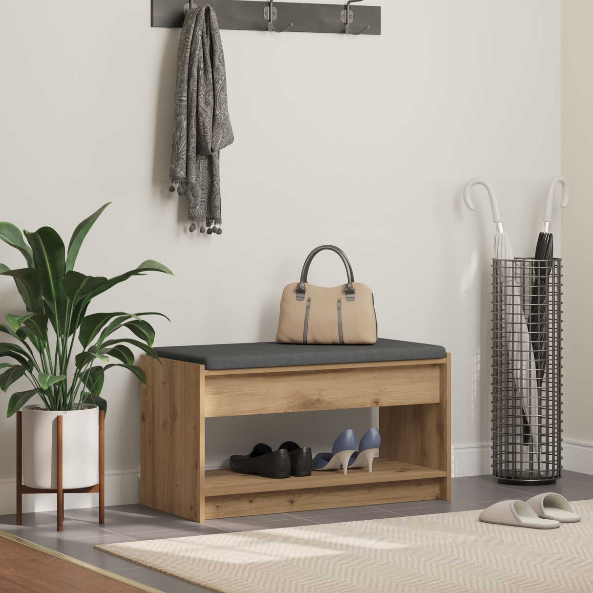 vidaXL Hallenbank Wit 63 x 38 x 45 cm Geengineerd Hout en Stof