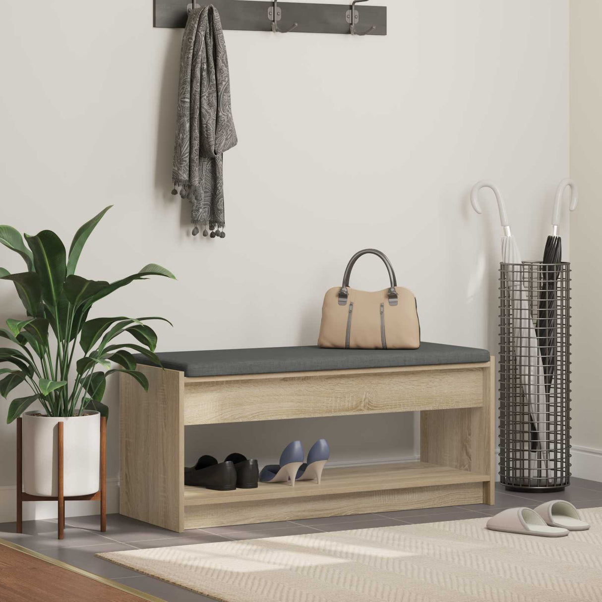 vidaXL Hallenbank Wit 63 x 38 x 45 cm Geengineerd Hout en Stof