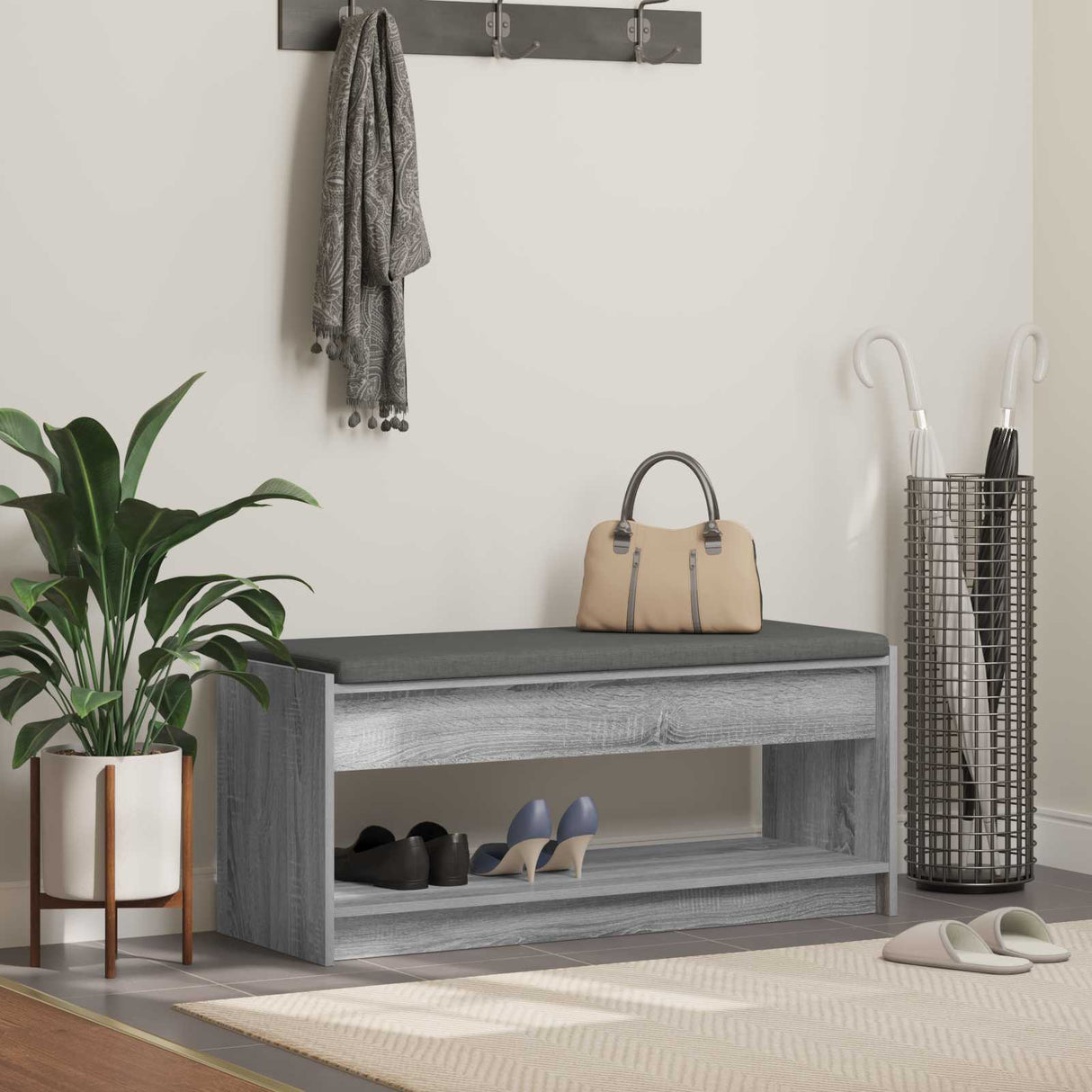 vidaXL Hallenbank Wit 63 x 38 x 45 cm Geengineerd Hout en Stof
