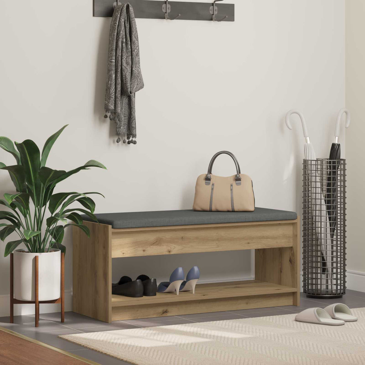 vidaXL Hallenbank Wit 63 x 38 x 45 cm Geengineerd Hout en Stof